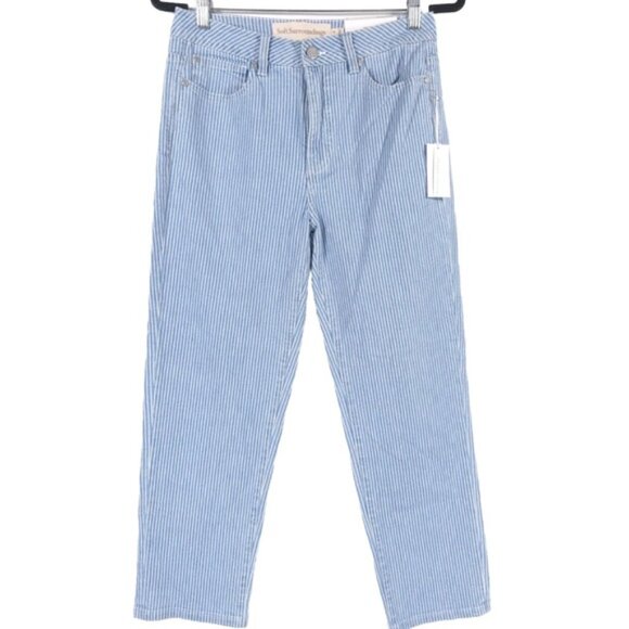NWT Soft Surroundings Jeans BlueWhite Striped Straight Leg Denim Railroad Size 8 - Picture 1 of 14